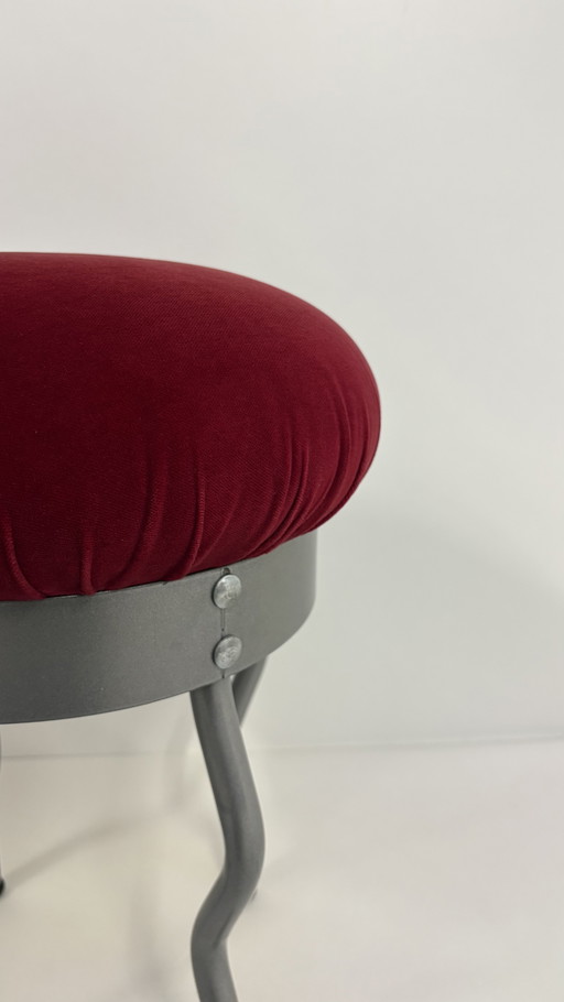 Vintage IKEA design stool URI Memphis Style with gray wavy legs Designed by Per Ivar Ledang 1995