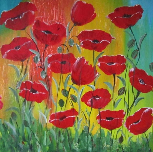 3 panel paintings poppies