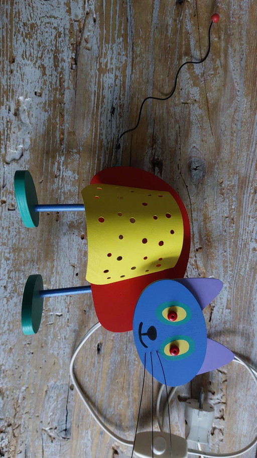 Memphis style design Kinderleuchte Holz Katze