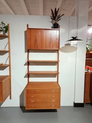 Vintage Wall cabinet / shelves, drawer & sliding door unit / teak / PS System Denmark, Wood, Scandinavian (photo 5 of 5)