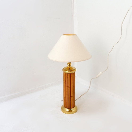 Image 1 of Lampada da tavolo vintage in bambù e ottone - anni '80