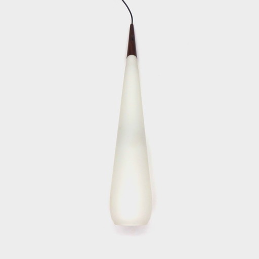 Grote Vintage Design Druppel Hanglamp Van Opaalglas En Teakhout