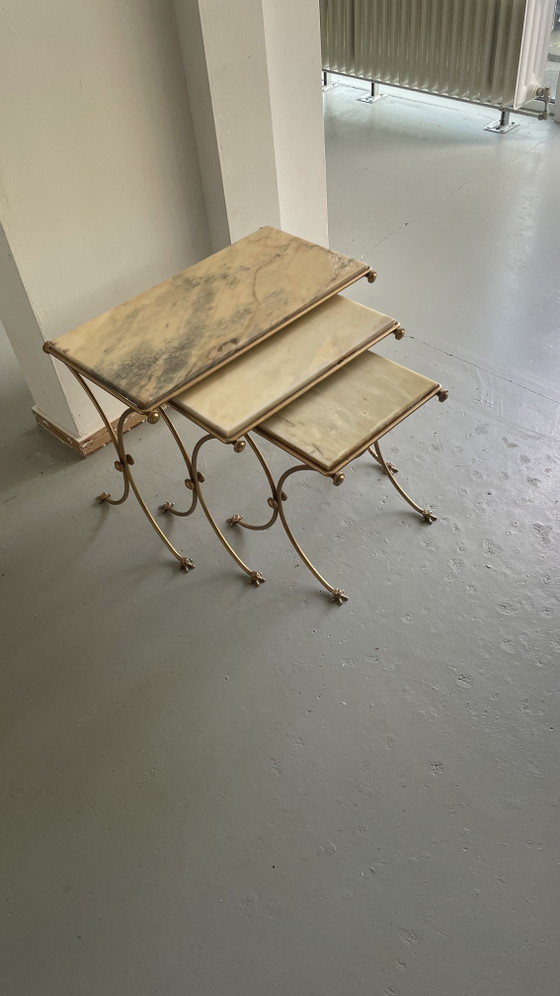 Set van 3 marmeren bijzettafels – Goud – Marble, Metal (photo 3 of 5)