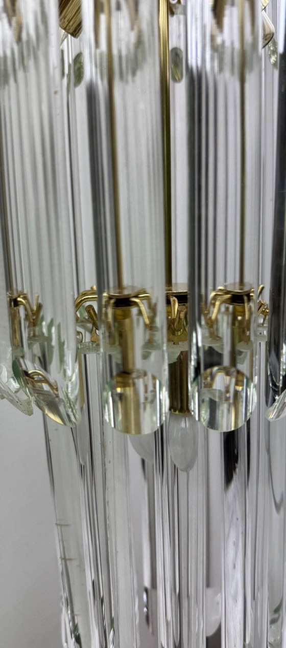 Image 1 of Lampadario a 3 file con tubi di cristallo Giesse Senago in stile Venini, Italia