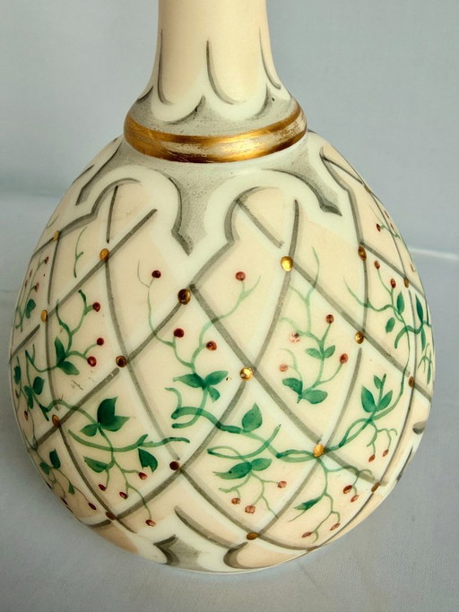 Antique opaline carafe with hand-painted enamel and gilding, ca. 1850