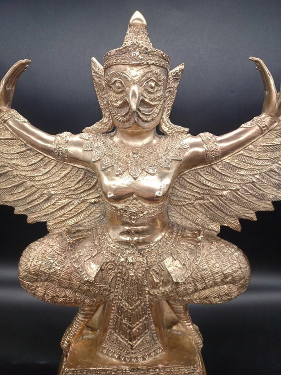 Image 1 of Grande Sculpture Divinité Oiseau GARUDA Asiatique en bronze doré 