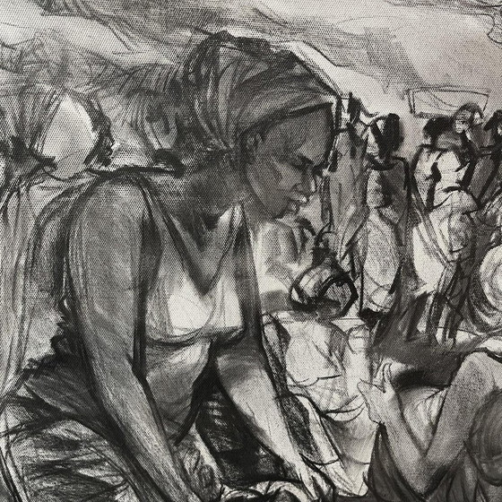 Denis Matemo, Scène de Marché, Fusain sur Toile, 2016 – Peintures et dessins, Canvas (photo 8 of 17)