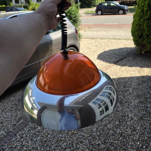 Dijkstra pendant lamp chrome-plated metal, orange plexiglass, UFO