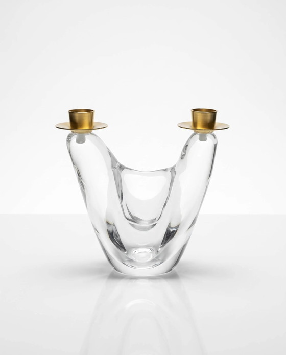Modernist chandelier in crystal and brass, Schneider Glassworks, 1960., Candle holders, Transparent (photo 8 of 8)