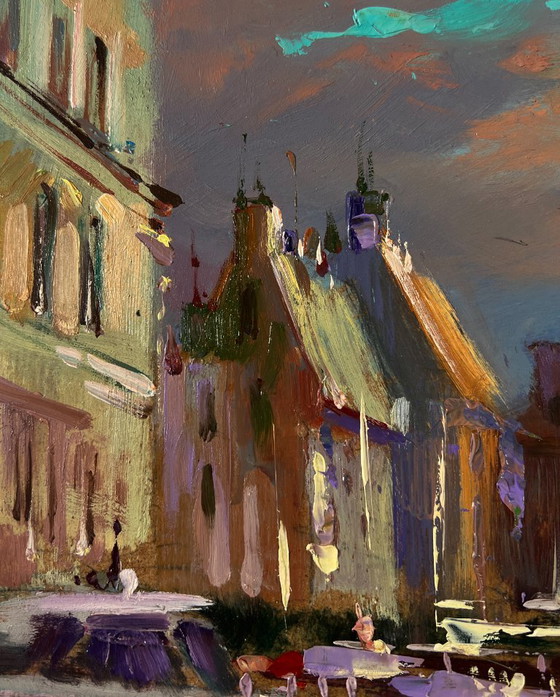 Original Oil Painting Urban Landscape Architecture Port City Sailboats – Paintings & Drawings, Mdf (photo 6 of 10)