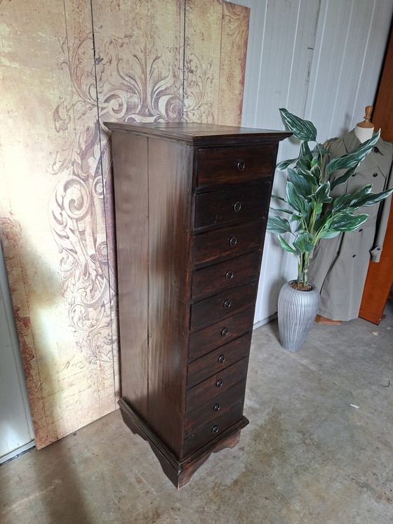 Image 1 of Koloniaal teakhouten ladenkast, apothekerskast, archiefkast afm. 42x47cm en 136cm hoog.