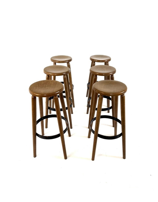 Set van 6 Brutalistische barkrukken ‘80