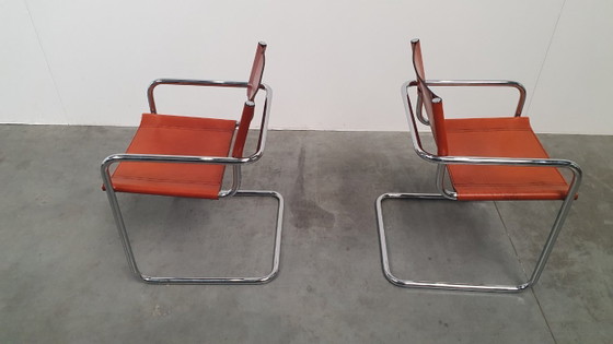 Image 1 of Fasem Italy 70s vintage chairs cognac harness leather, Mart Stam Breuer