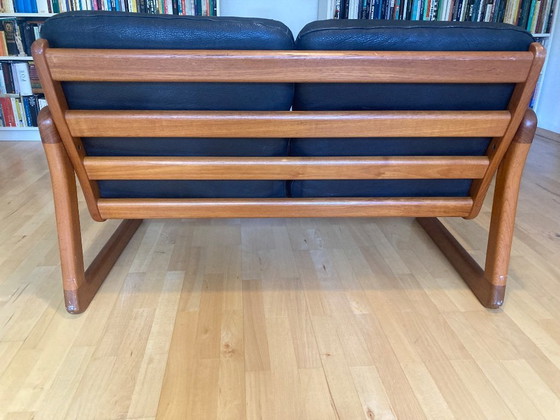 Image 1 of Dänisches Mid-Century 2-Sitzer Teak & Leder Sofa von EMC Møbler, 1970er/Mid-Century Modern Danish 2-Seater 