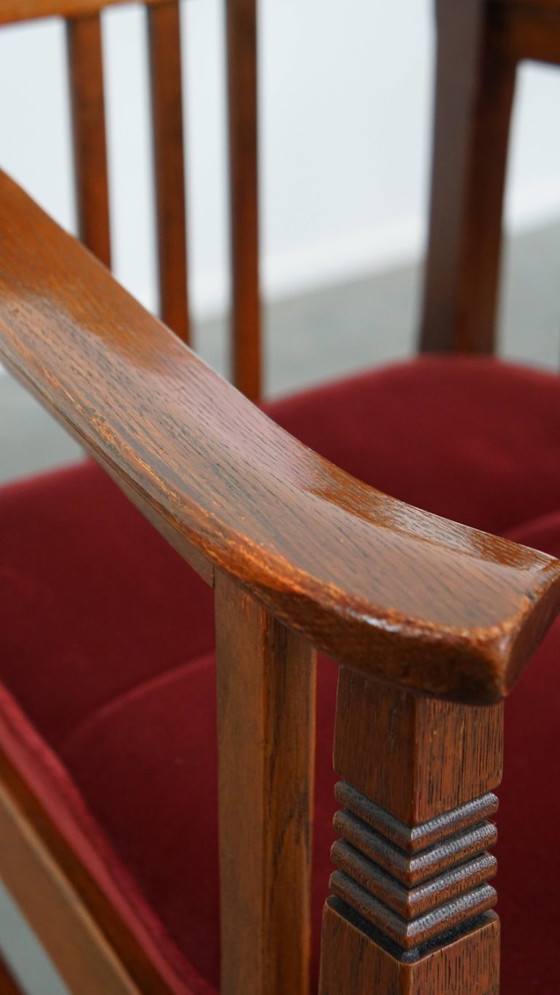 Image 1 of 4 x Jugendstil-Esszimmerstuhl Schuitema mit luxuriöser roter Stoffbespannung