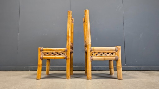 Vintage bamboe eetkamerstoelen in boho-chic stijl, jaren 60.