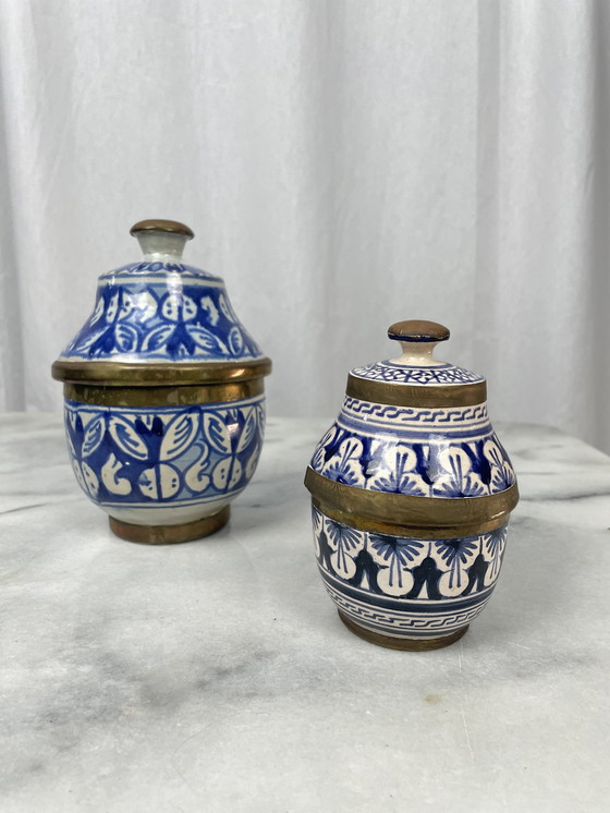 Image 1 of Set of Moroccan jobbanas ceramic jars from Fez