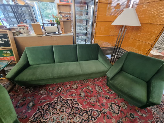 Image 1 of Bankstel in mid-century design uit de jaren 60/70 - Set van 3, groen