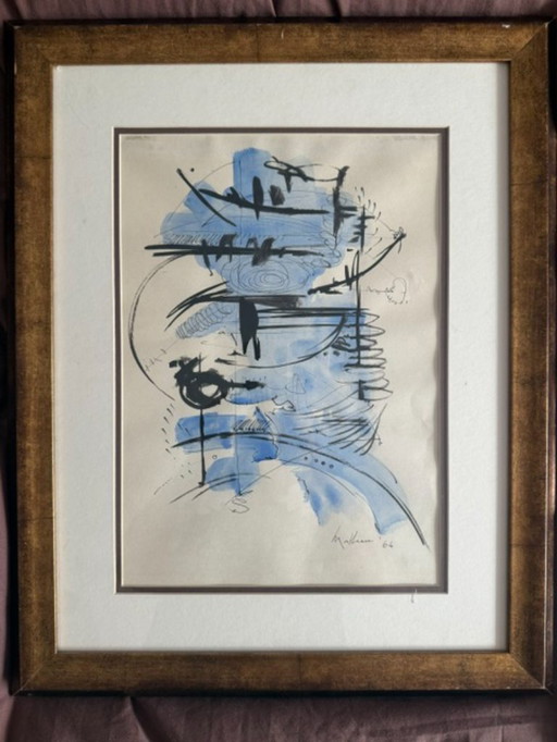 Georges Mathieu, gouache op papier, 1964