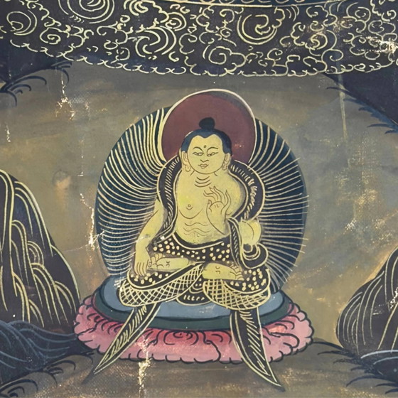 Mandala Thangka tibetano antico - Dipinto a mano con sigillo di cera - 90cm – Dipinti e disegni, Cotton (photo 4 of 9)