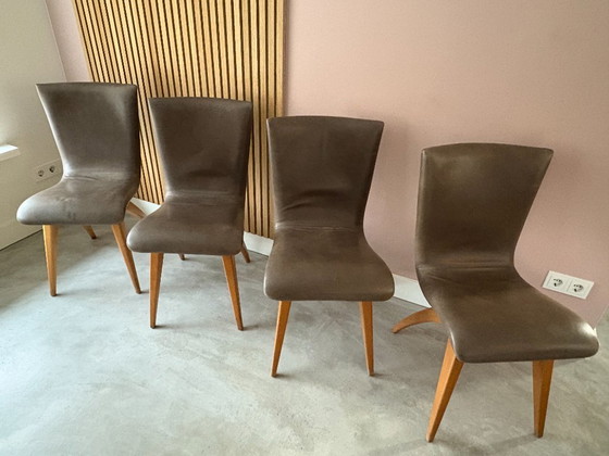 Set Van 4 G. Van Os Culemborg Dining Chairs – Eetkamerstoelen, Wood, Leather (photo 13 of 15)
