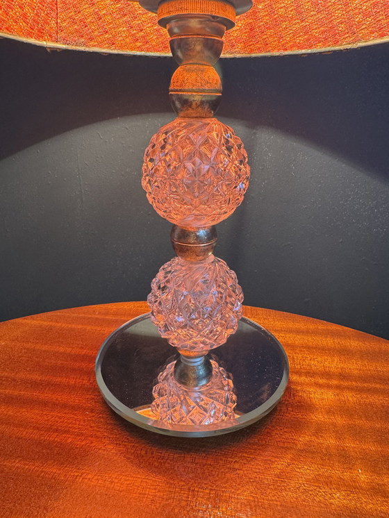 Image 1 of Small glass, mirror and brass lamp from the 1960s