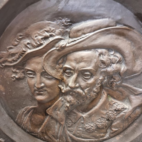 Image 1 of Antico piatto da parete in rame Rubens con donna, XIX secolo