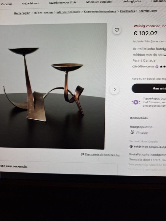 Image 1 of Ferart Canada Brutalist ijzeren 3 armige Pijler kandelaar. Uit één stuk. 