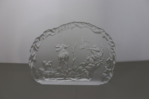 Escultura/bloque de cristal macizo sueco – Nybro Suecia (Alce y Caza) – decoratieve objecten, Crystal, Glass