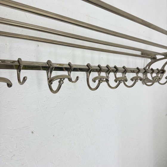 Portemanteau en métal avec étagère à chapeaux et crochets, Portemanteaux, Argenté, Art Nouveau (photo 15 sur 15)