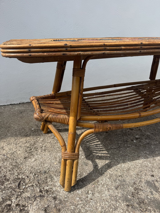 Image 1 of 1960s rattan and bamboo coffee table