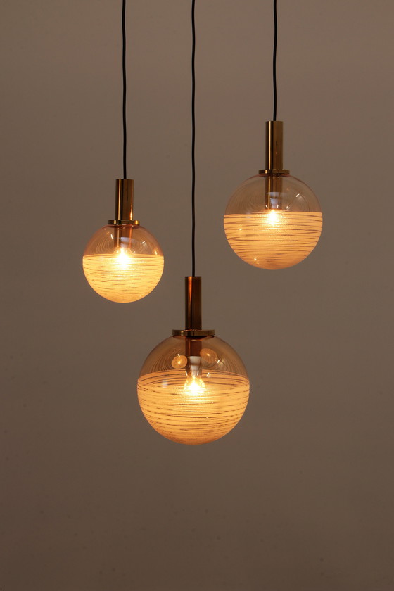 Image 1 of Glashütte Limburg Hanglamp Set, Amber Glas, 1960S