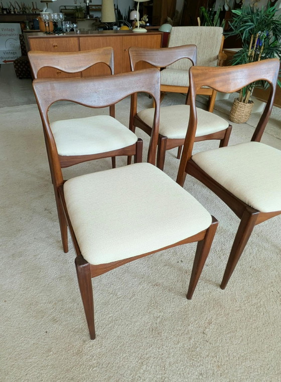Vintage Set of 4 Teak Dining Chairs – Textile, Wood (photo 6 of 9)