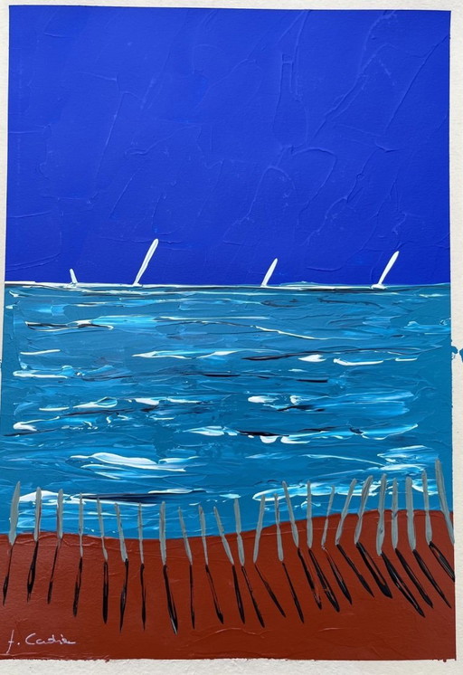 Acryl mit Messer auf Naturpapier.  Format 30x21 cm.