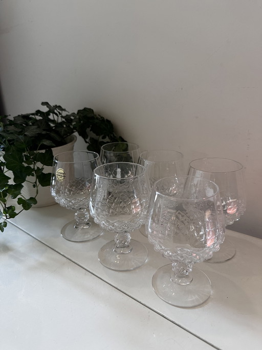 Set of 6 Crystal Cognac Glasses Cristal D'Argues