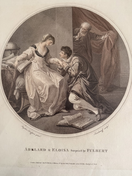 Image 1 of Antieke stippelgravure uit 1805 van Angelica Kauffman - Abelard & Eloisa