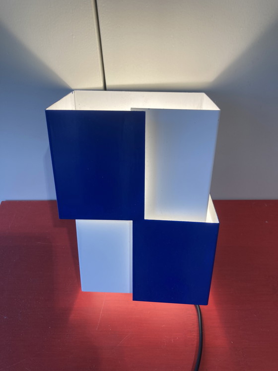 Image 1 of Lampada da parete Anvia – metallo blu anni '60 / interno bianco – Design olandese – vintage