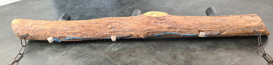 Image 1 of Suspension artisanale unique en forme de tronc d'arbre - 3 points lumineux