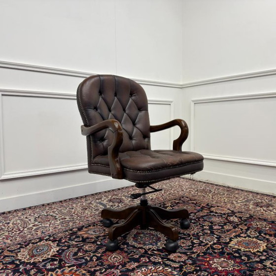 Brown English Chesterfield Office Chair #2 – Leather, Wood (photo 8 of 8)