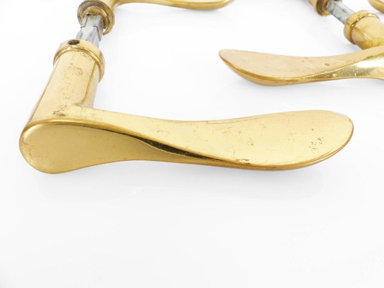 Image 1 of Set di 4 coppie di maniglie per porte in ottone massiccio del 1960 circa