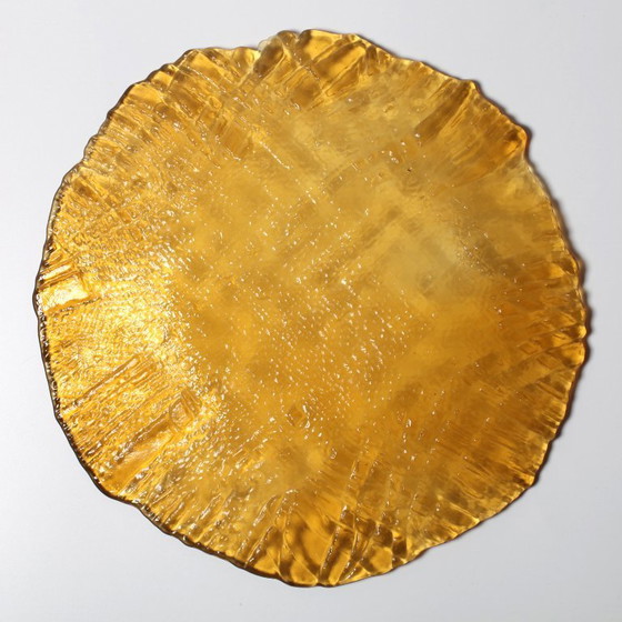 Image 1 of Vintage amberkleurig glazen bord: Pavel Panek Jute Schaal / Rudolfova Hut' / Tsjechië / 1977