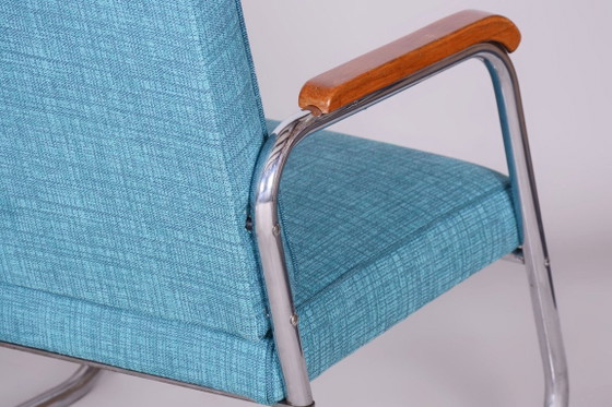 Gerestaureerd Bauhaus-paar fauteuils, Karel E. Ort, Hynek Gottwald, Tsjechië, jaren 1930 – Metal, Textile (photo 4 of 9)