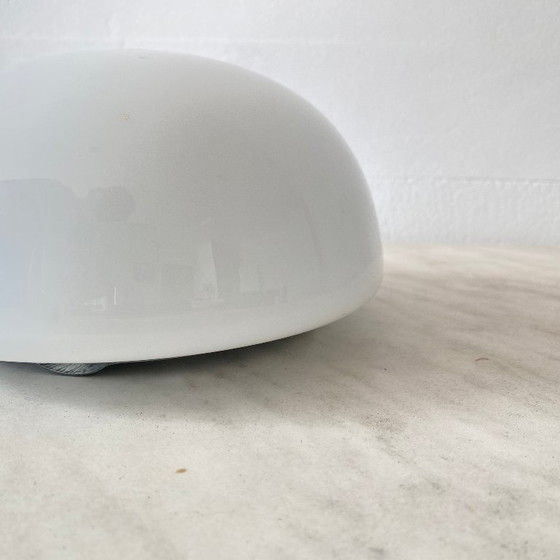 Image 1 of Plafonnier ou applique murale demi lune 20 cm verre opaline blanc 1960 1970 luminaire ancien