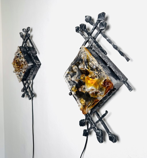 BRUTALIST WALL LAMPS ATTRIBUTED TO TOM AHLSTRÖM AND HANS EHRLICH FOR A + E LEUCHTE, SWEDEN CIRCA 1960s