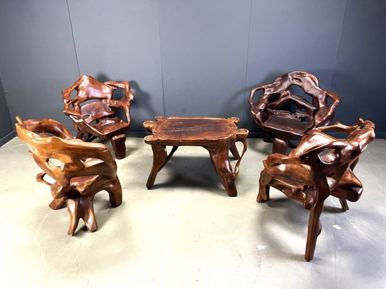 Image 1 of Grande set di sedie in radice di ulivo, anni '60