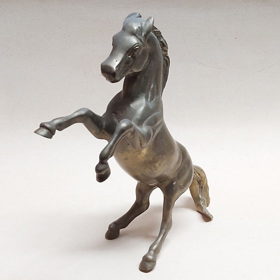 Scultura vintage in ottone di un cavallo impennato, Sculture, Rame, Marrone (foto 2 di 7)