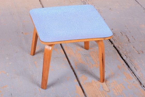 Restored Mid-Century Side Table, Beech, Plywood, Formica, Czech, 1950s, Blue (photo 8 of 11)
