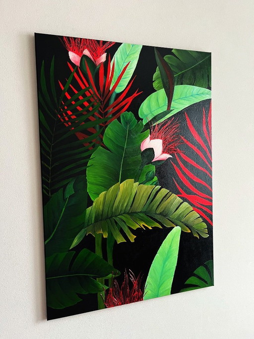 Peinture acrylique d'intérieur avec des feuilles tropicales