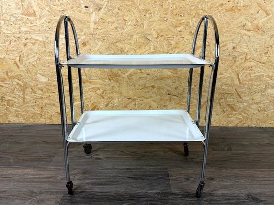 Image 1 of 1960s/70s Serving Trolley/Dinette Side Table, Space Age Design, Chrome/White