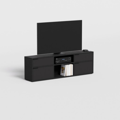 Tylko TV-Ständer in Mattschwarz mit Türen und Schubladen
